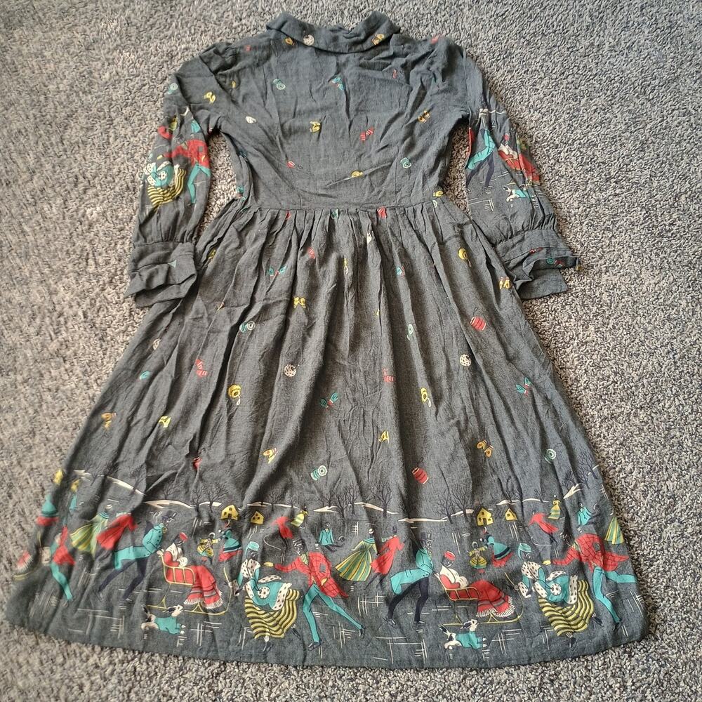 Vintage 50s 60s Ice Skating Novelty Print Dress Rayon Blend Side Zip Talon